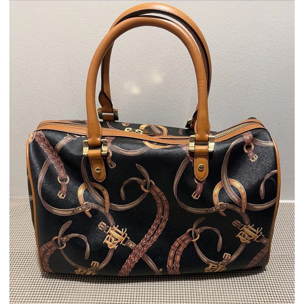 Ralph Lauren Black Belting Print Equestrian Satchel - Picture 6 of 13